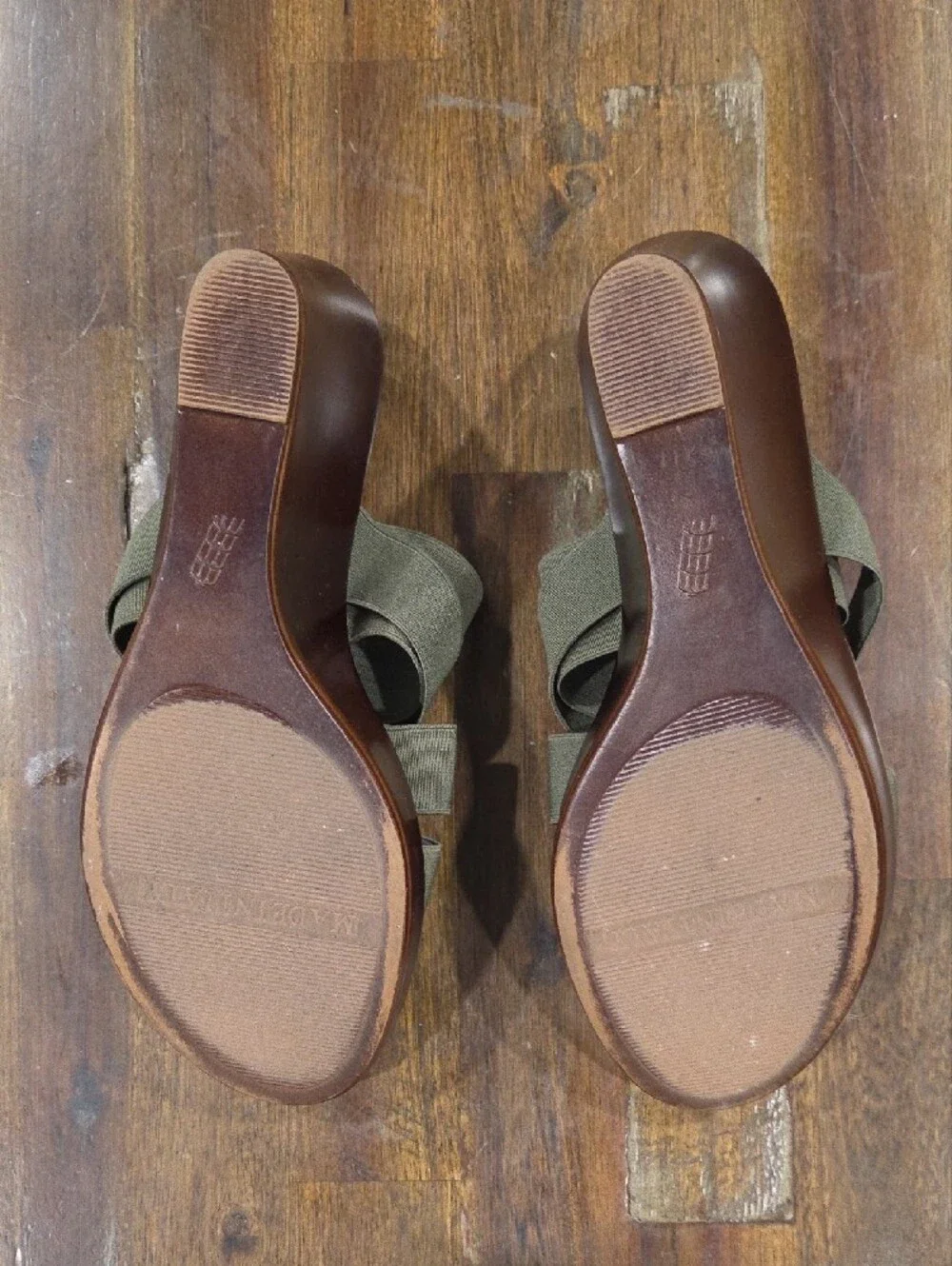 Italian Shoemakers Olive and Tan Crossband Wedge Sandal